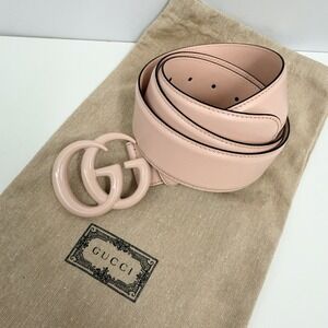Gucci Leather Marmont Belt Pink Strap 1 1/2" Wide GG Buckle NWOT Dust Bag Sz 100